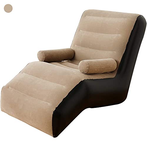 ROUSKY Inflatable Chaise Lounges Folding Lazy Floor Chair Sofa Lounger Bed with Armrests (Khaki) UAESHIPHUB