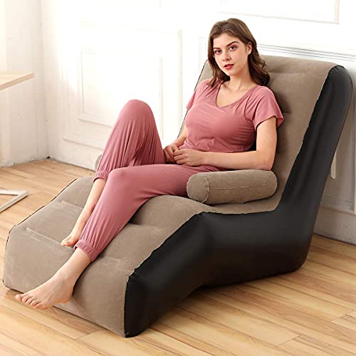 ROUSKY Inflatable Chaise Lounges Folding Lazy Floor Chair Sofa Lounger Bed with Armrests (Khaki) UAESHIPHUB