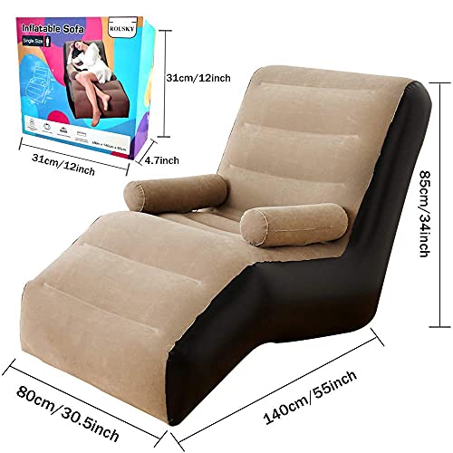 ROUSKY Inflatable Chaise Lounges Folding Lazy Floor Chair Sofa Lounger Bed with Armrests (Khaki) UAESHIPHUB