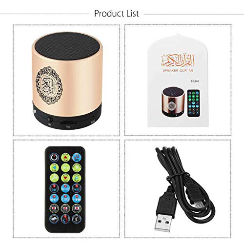 SQ200 Remote Control Speaker Portable Quran Speaker MP3 Player 8GB TF FM Quran Koran Translator USB Rechargeable Speaker-Glod UAESHIPHUB