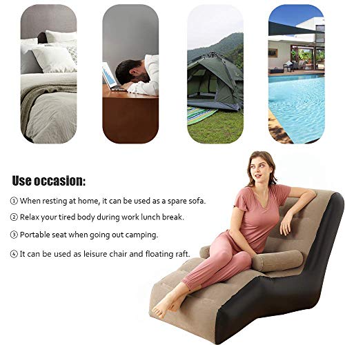 ROUSKY Inflatable Chaise Lounges Folding Lazy Floor Chair Sofa Lounger Bed with Armrests (Khaki) UAESHIPHUB