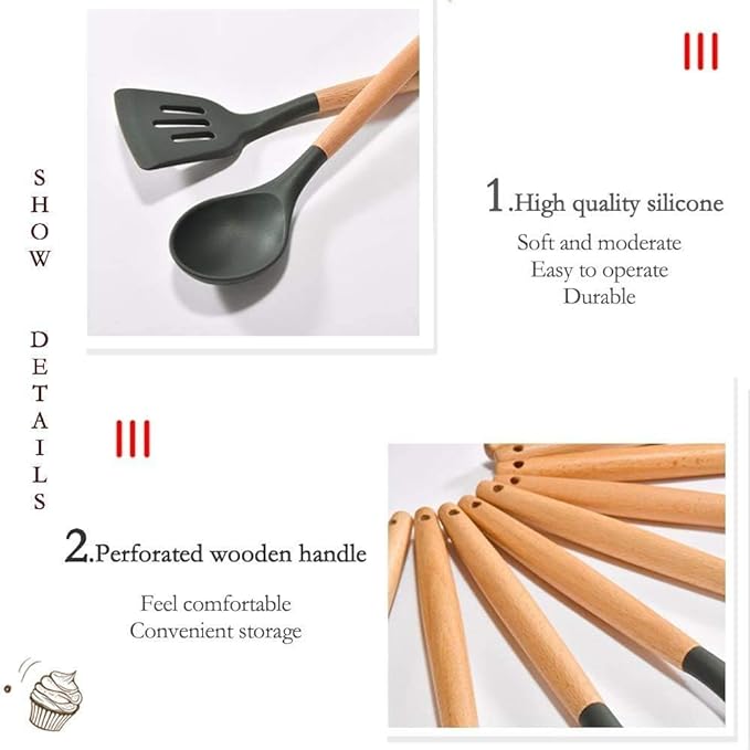 12PCS Kitchen Utensil Set Silicone Cooking Utensils Kit UAE SHIP HUB