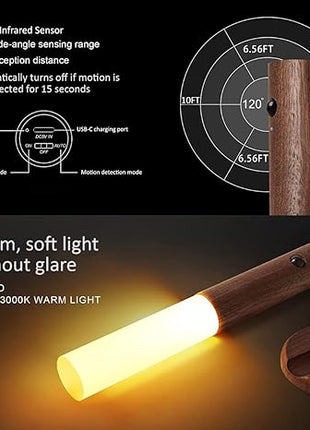 Auraglow Smart LED Sensor Wall Light – Portable – Rechargeable Night Light – Indoor Use – Magnetic Base (1 Pack, Walnut Wood) UAE SHIP HUB