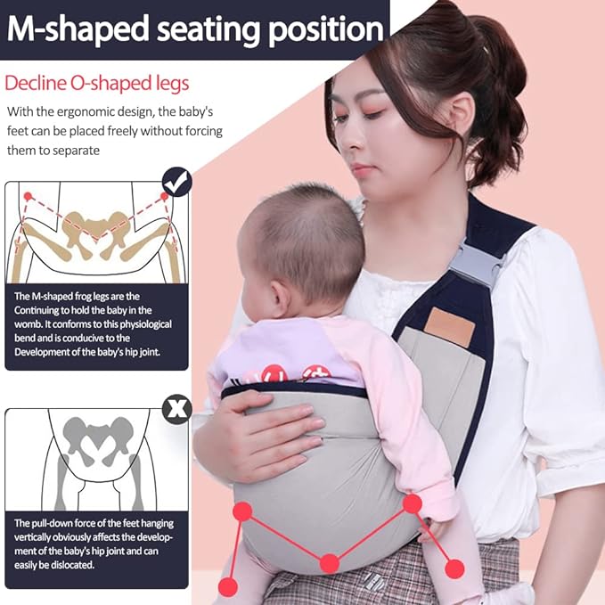 HINATAA Breathable Baby Sling, Adjustable Baby Carrier, Baby Carrier Wrap, Quick Dry, Thick Shoulder Straps for 0-36 Months Baby (Grey a) UAE SHIP HUB