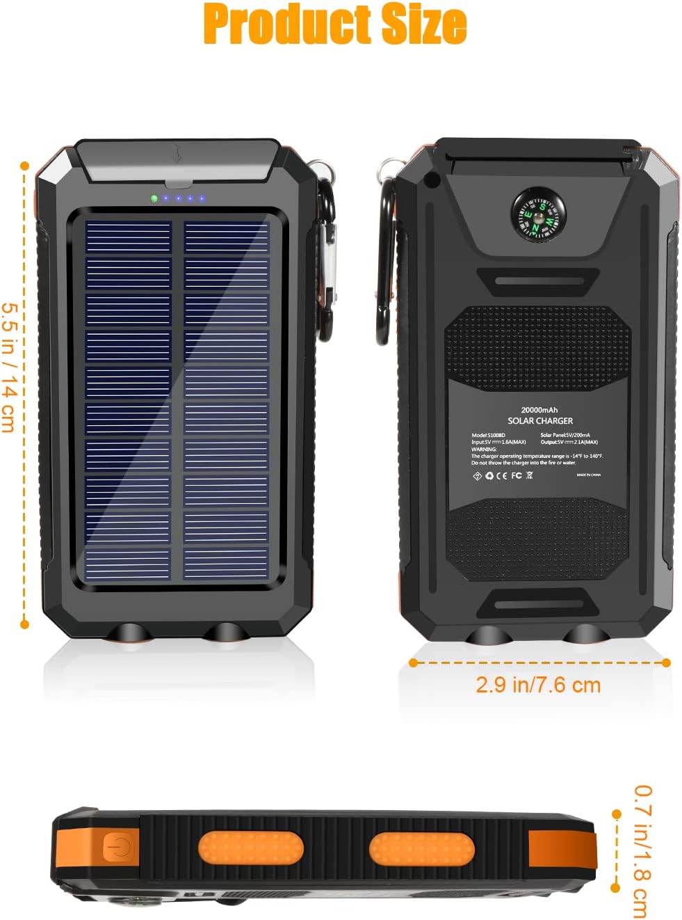 Solar Charger,20000mAh Solar Power Bank UAE SHIP HUB