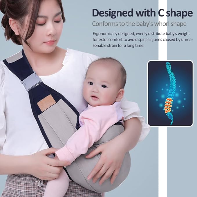 HINATAA Breathable Baby Sling, Adjustable Baby Carrier, Baby Carrier Wrap, Quick Dry, Thick Shoulder Straps for 0-36 Months Baby (Grey a) UAE SHIP HUB