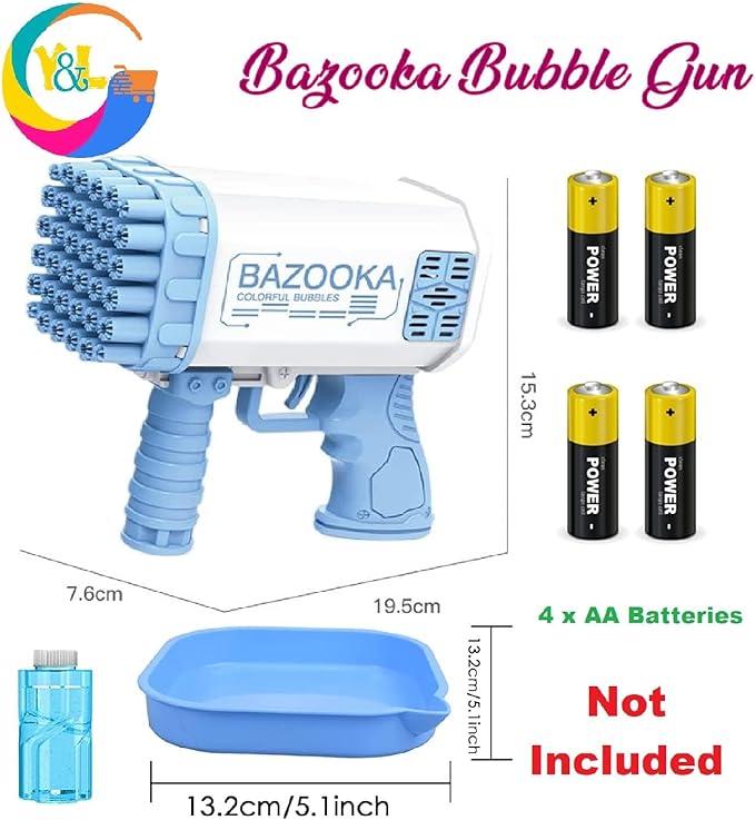 36 Holes Bazooka Bubble Gun for Age 3+ Girls Boys & Adults UAE SHIP HUB