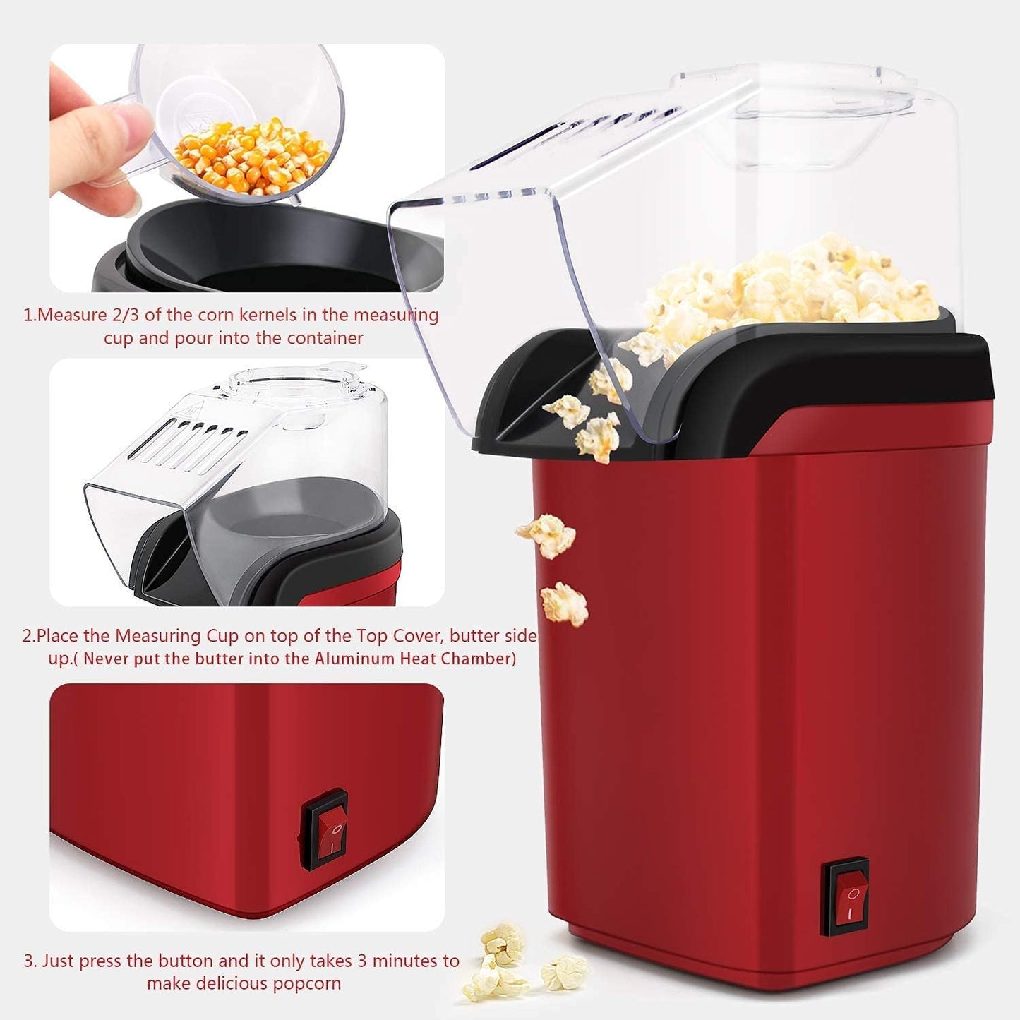 Hot Air Popper Electric Popcorn Maker Machine UAE SHIP HUB