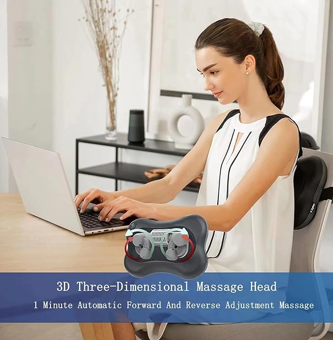 Back And Neck Thermal Massager - 3D Deep Tissue Acupressure Massage Pillow UAE SHIP HUB